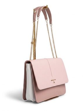 Patrizia Pepe Two-Tone Pink Leather Shoulder Bag with Gold Chain